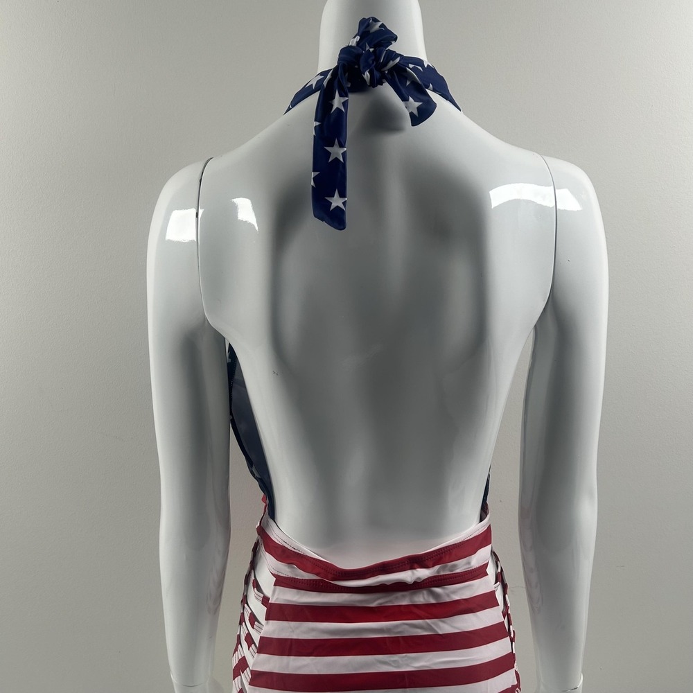 Aqua Eve Swimsuit Womens Medium USA Flag Star Stripe Halter One Piece Patriotic - Picture 11 of 13